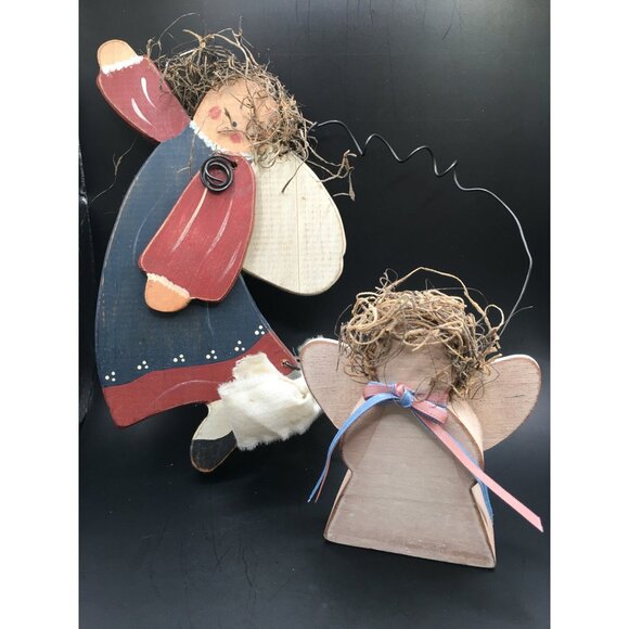 Vintage Handmade Wood Angels Ornaments with Wire Christmas Holiday Decor SET - Picture 8 of 15